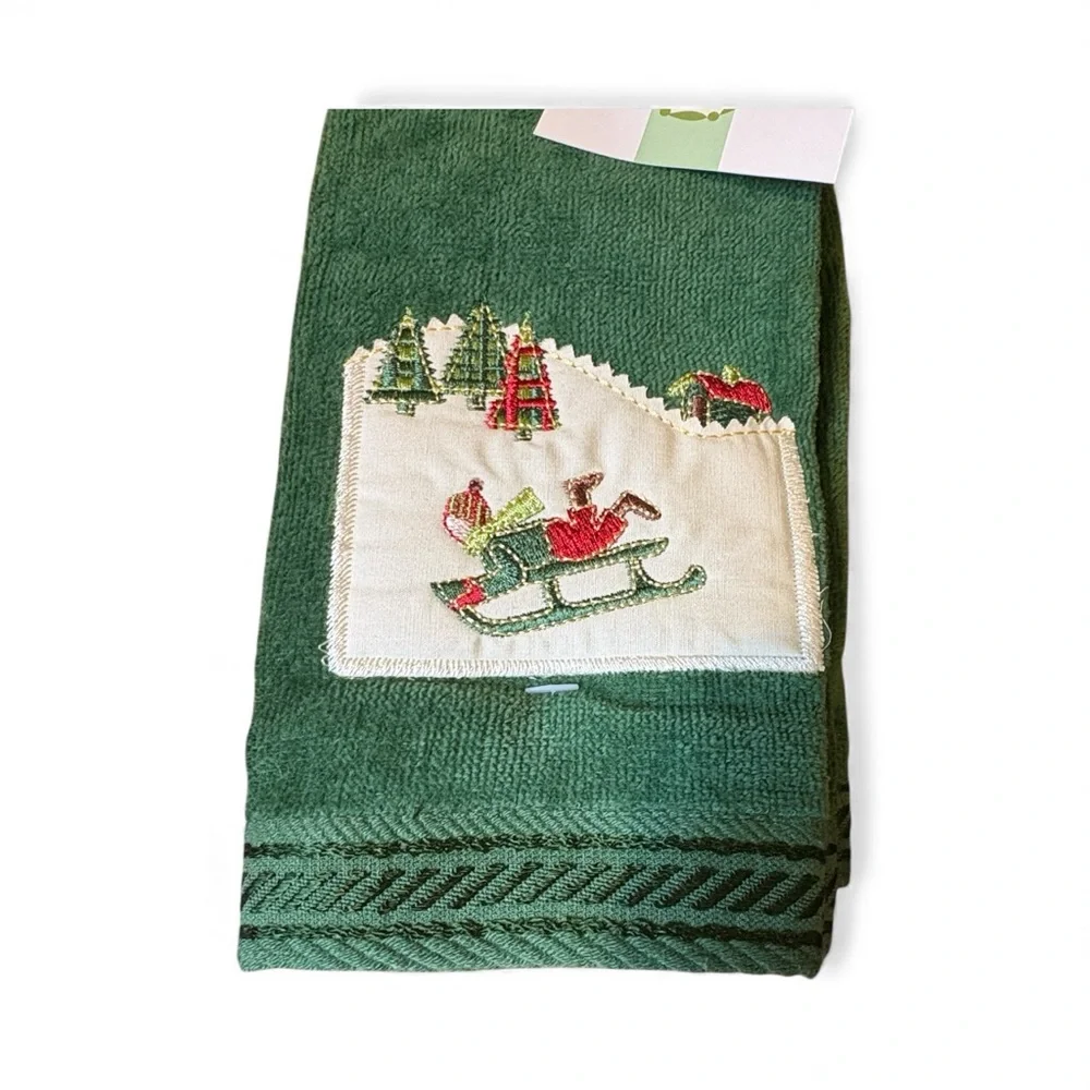 Christmas Embroidered Green Guest Towel Set NWT - Picture 10 of 12